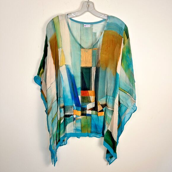 Sevya Tops - Sevya Handmade Kaftan Poncho One Size Abstract Sheer Boho Tunic Top